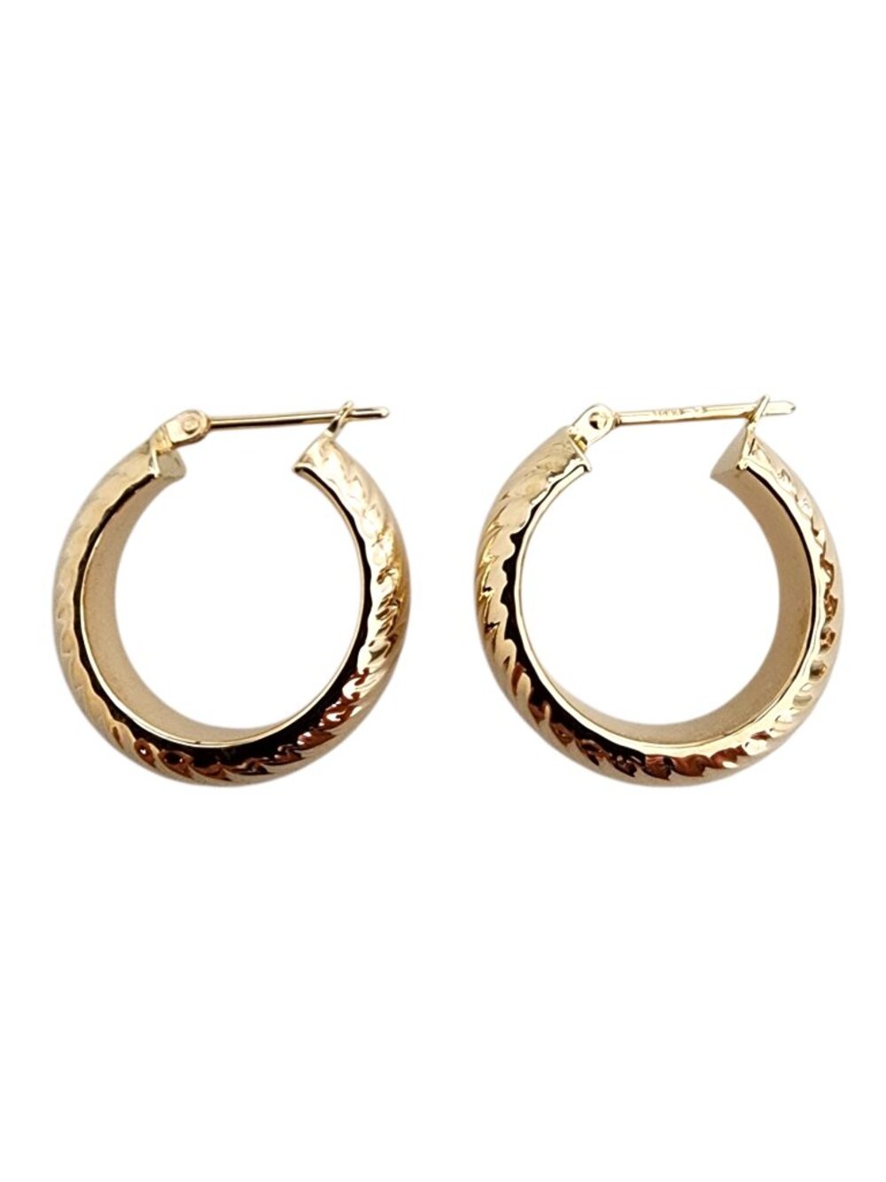 14K Yellow Gold Textured Hoop Earrings #25536
